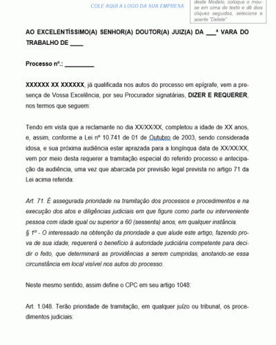 Modelo de Petição Manifestação Pedido de Tramitação Preferencial