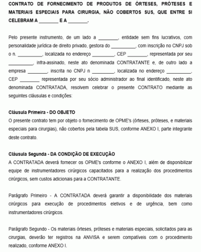 Modelo de Contrato de Fornecimento de Contrato de Fornecimento de Produtos de Próteses Órteses