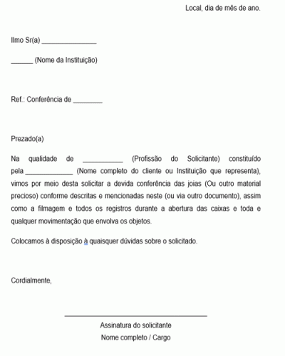 Modelo de Solicitação Pedido de Conferência de Joia