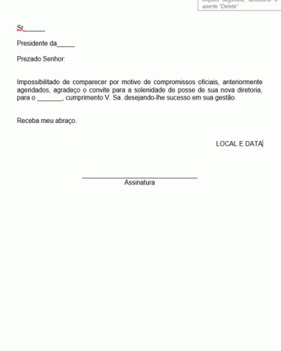 Modelo de Carta de Agradecimento por Convite para Solenidade com Cumprimentos - Modelo Simples