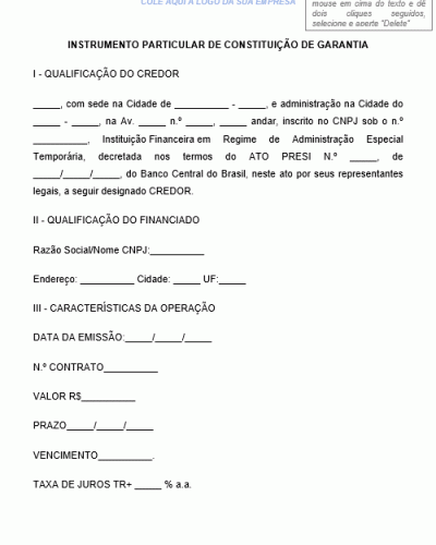 Modelo de Instrumento Particular de Constituição de Garantias para Empréstimo