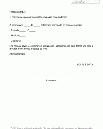 Modelo de Aviso de Alteração de Endereço com Convite- Modelo Simples