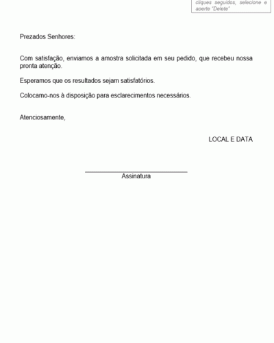 Modelo de Aviso de Envio de Amostras de Produtos- Modelo Simples