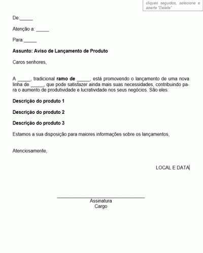 Modelo de Aviso de Lançamento de Produto- Modelo Simples