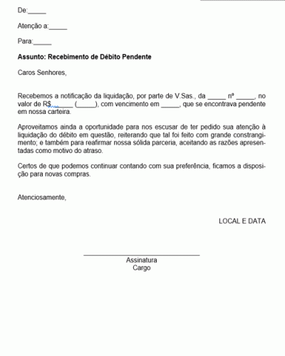 Modelo de Aviso de Recebimento de Débito Pendente com Pedido de Desculpas por Cobrança - Modelo Simples