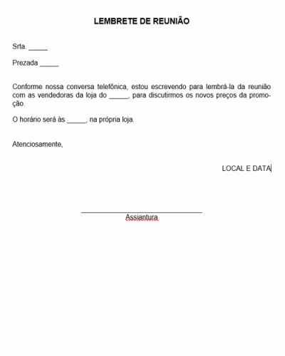 Modelo de Lembrete de Reunião - Modelo Simples