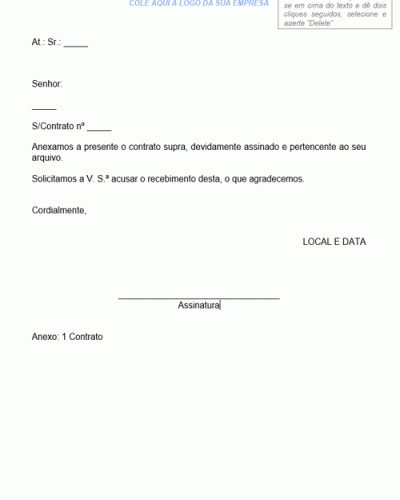 Modelo de Aviso de Envio de Contrato - Modelo Simples