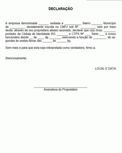 Modelo de Declaração de Trabalho - Modelo Simples