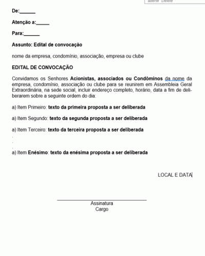 Modelo de Edital de Convocação para Reunião - Modelo Simples