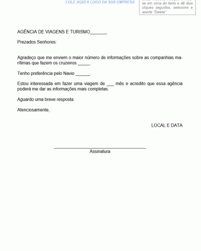 Modelo de Pedido de Informações sobre Companhia que Realiza Cruzeiros Marítimos - Modelo Simples