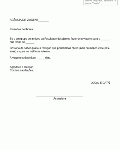 Modelo de Solicitação de Desconto em Pacote Turístico para um Grupo de Amigos - Modelo Simples