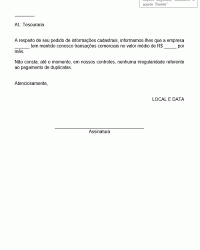 Modelo de Resposta ao Pedido de Informações Cadastrais - Modelo Simples