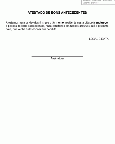 Modelo de Atestado de Bons Antecedentes - Modelo Simples