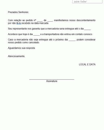 Modelo de Reclamação pela Demora de um Pedido - Modelo Simples