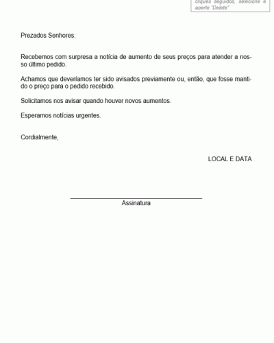 Modelo de Reclamação por Aumento de Preços - Modelo Simples