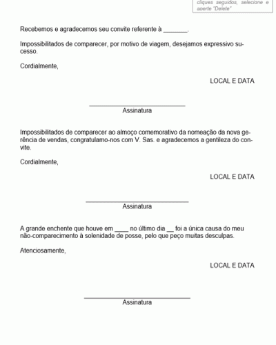 Modelo de Justificativa pela Ausência - Modelo Simples