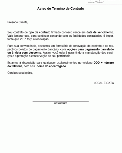 Modelo de Aviso de Término de Contrato - Modelo Simples