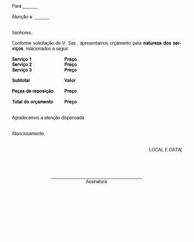 Modelo de Resposta a Solicitação de Orçamento - Modelo Simples