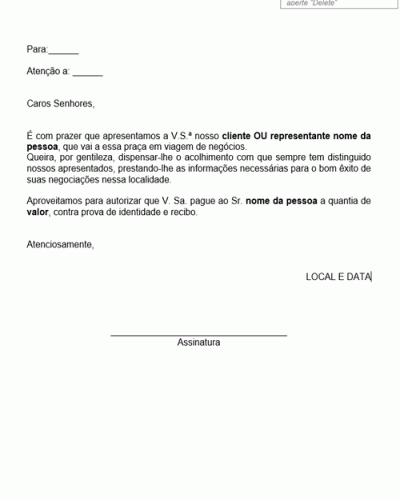 Modelo de Resposta a Pedido de Carta de Apresentação - Modelo Simples