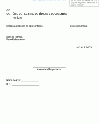 Modelo de Requerimento para Solicitar Dispensa de Anexos do Contrato - Modelo Simples