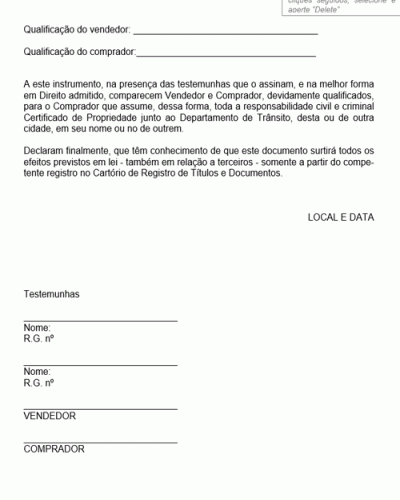 Modelo de Instrumento Particular de Transferência de Responsabilidade - Modelo Simples