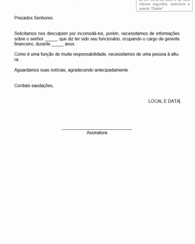 Modelo de Solicitação de Informações sobre um Gerente Financeiro - Modelo Simples