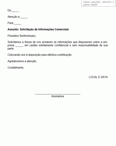 Modelo de Solicitação de Informações Comerciais - Modelo Simples