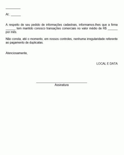 Modelo de Solicitação de Informações Cadastrais Resposta - Modelo Simples