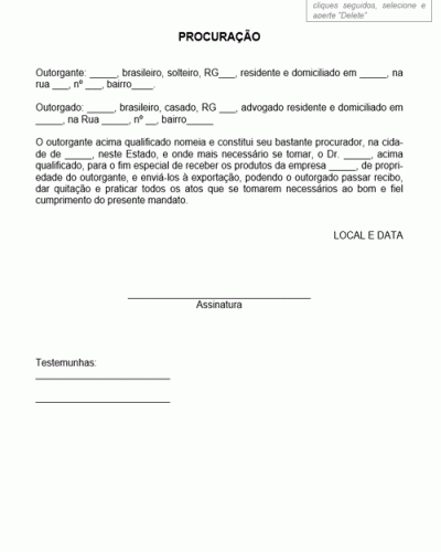 Modelo de Procuração para Fins Específicos de Recebimento de Produto - Modelo Simples