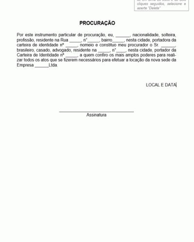 Modelo de Procuração para Locação de Sede de Empresa - Modelo Simples