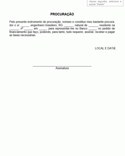 Modelo de Procuração para Representação Junto a Banco - Modelo Simples