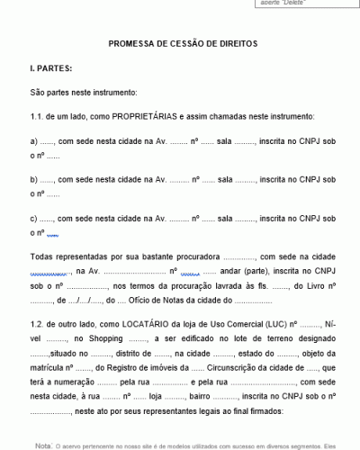 Modelo de Promessa de cessão de direitos para integração à shopping center