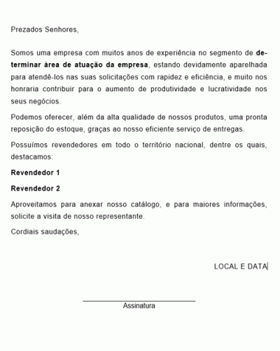 Modelo de Carta Oferecendo Prestação de Serviços em Todo Território Nacional - Modelo Simples