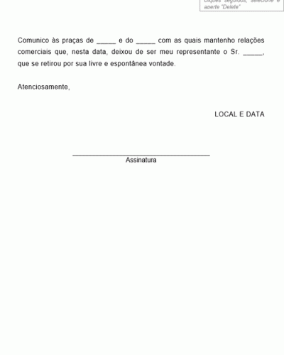 Modelo de Comunicado de Retirada de Representante - Modelo Simples