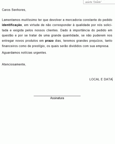 Modelo de Mercadoria Devolvendo ao Fornecedor - Modelo Simples