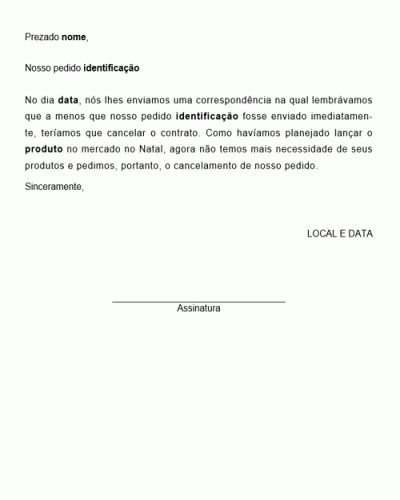 Modelo de Pedido Solicitando o Cancelamento de Pedido por Envio não Imediato - Modelo Simples