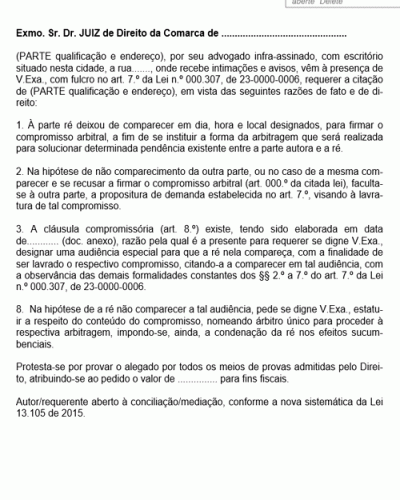 Modelo de Petição Inicial x Compromisso Arbitral