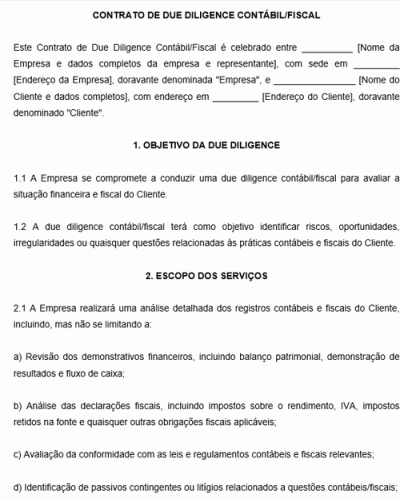 Modelo de Contrato de Due Diligence Contábil Fiscal