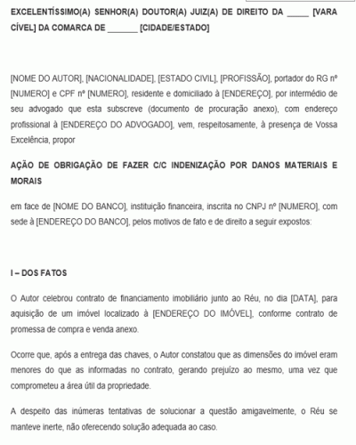 Modelo de Ação de obrigação de fazer cc indenização por danos materiais e morais