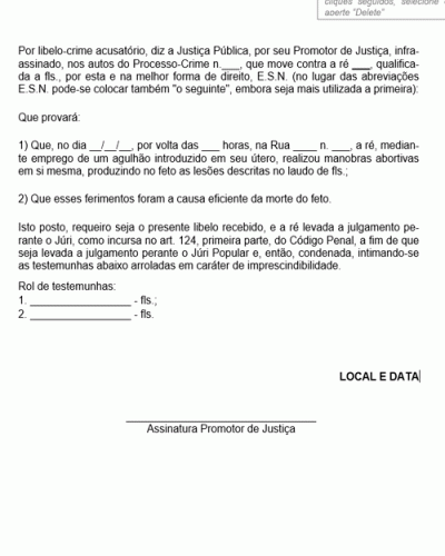 Modelo de Libelo Crime Acusatório Auto Aborto