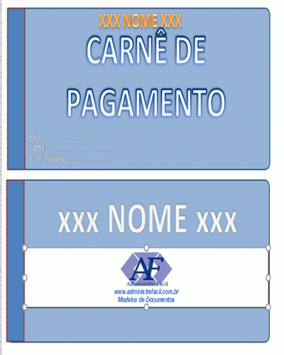 Modelo de Boleto ou Carnê de Pagamento de Curso - Escolar - com Capa e 3 Vias de Carnês