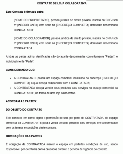 Modelo de Contrato de Loja Colaborativa