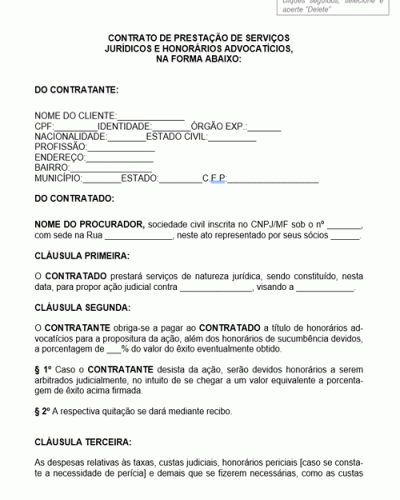 Modelo de Contrato de Honorários Ad Exitum