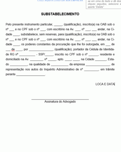 Modelo de Procuração Substabelecimento Inquérito Administrativo