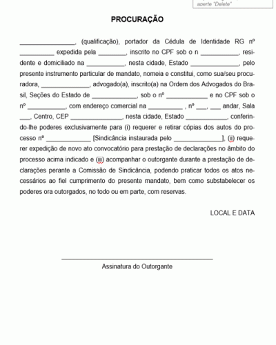 Modelo de Procuração Sindicância Administrativa - Poderes Limitados Estrategicamente com Reserva