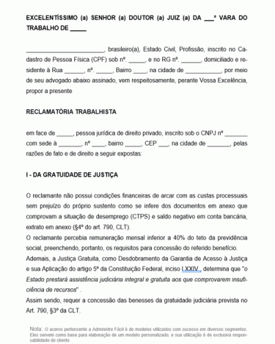 Modelo de Petição Reclamação Trabalhista - Inicial - Assédio Moral - Dano Moral