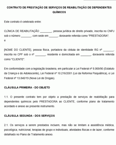 Modelo de Contrato de Prestação de Serviços de Reabilitação de Dependentes Químicos