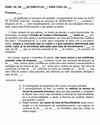 Modelo de Petição Intermediária Recolhimento de Custas a Mais