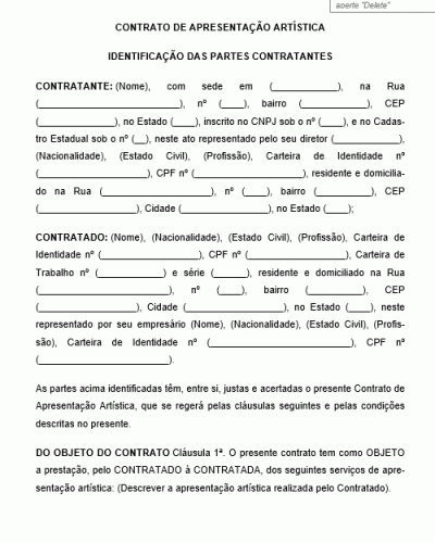 Modelo de Contrato de Apresentação Artística