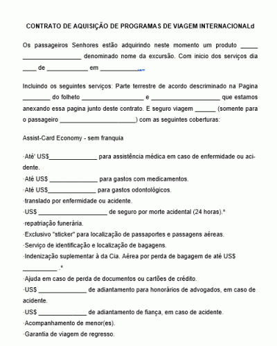 Modelo de Contrato de Aquisição de Programas de Viagem Internacional